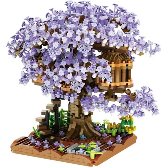 Purple Cherry Blossom Bonsai Tree Building Blocks Set,1443 Pieces Flower Treehouse Model Mini Building Block Toys,Tree House Model Toys Gifts for Kid and Adult