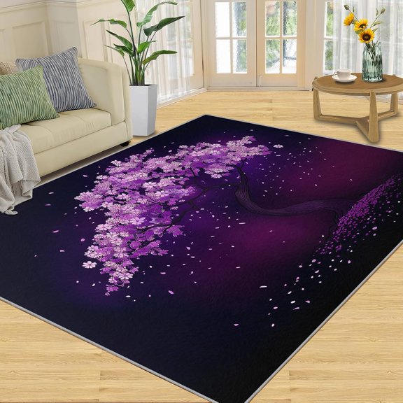 Purple Cherry Blossom Tree Area Rug Elegant Floral Living Room Rug Falling Petals Bedroom Rug For Room Home Decor Floor Mats 2x3ft