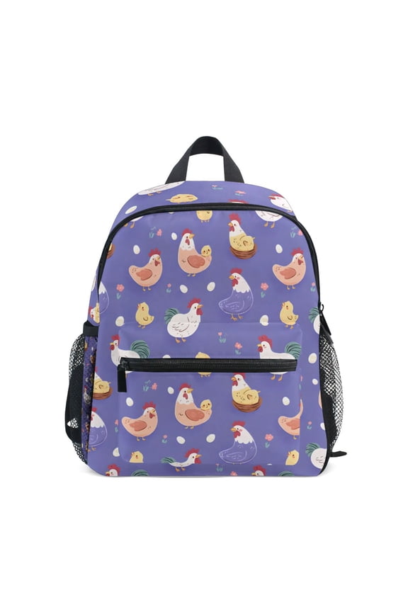 Purple Chicken Hen Pattern Mini Backpack Cute Small Backpack with Chest Strap and Whistle Ages 3-8