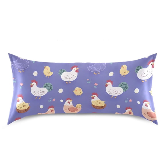 Purple Chicken Hen Pattern Pillow Case Standard Size Silky Satin Pillow Cover for Bedroom 20x26 Inch