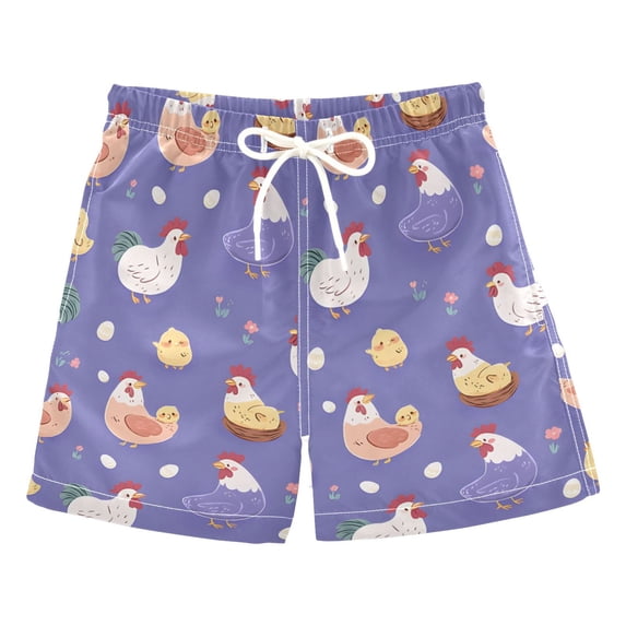 Purple Chicken Hen Pattern Swim Trunks Quick Dry Beach Pool Board Shorts Lightweight Stylish Print Sizes 2T to XL