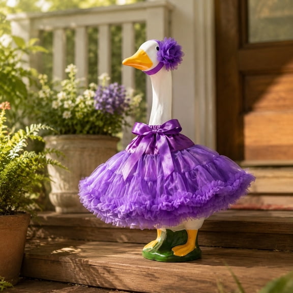 Purple Chiffon Skirt Outfit for Porch Goose, Polyester Fabric Goose Clothing, Fits Lawn Geese for Garden Patio Display, Outdoor Themed Decor, Topliu