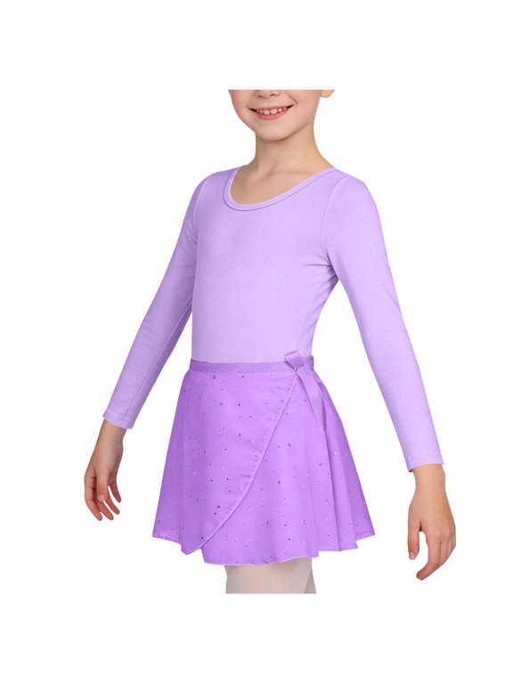 Purple Children Boy Girl Long Sleeve Top Tshirt 2PC Sets for Child Boat Neck Backless Match Sequin Sparkle Wrap Dance Tutu Cosplay Mesh Two Piece Top 2PC Sets 2026 4 Years