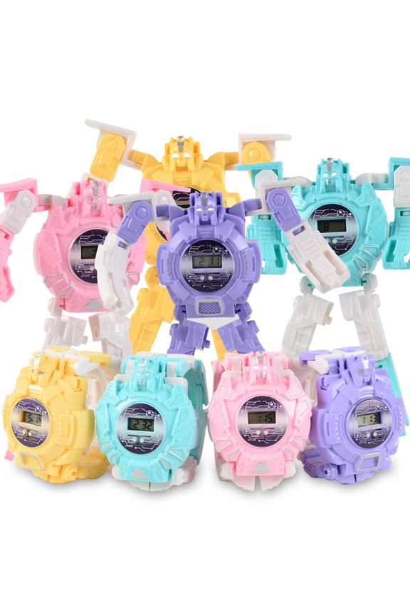 Purple Children Robot Watch Deformation Electronic Toy With Light And Alarm Function For Fun