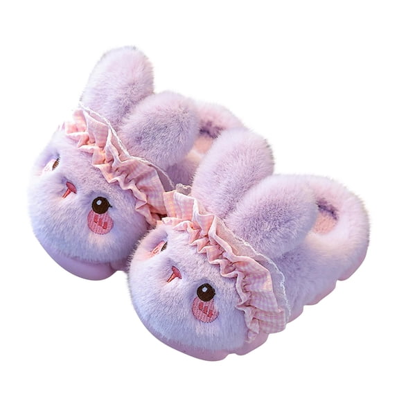 Purple Childrens Fuzzy Bunny Ear Slippers With Soft Plush Lining For Warmth, Perfect For Cold Weather Indoor And Outdoor Use With Non-Slip Sole