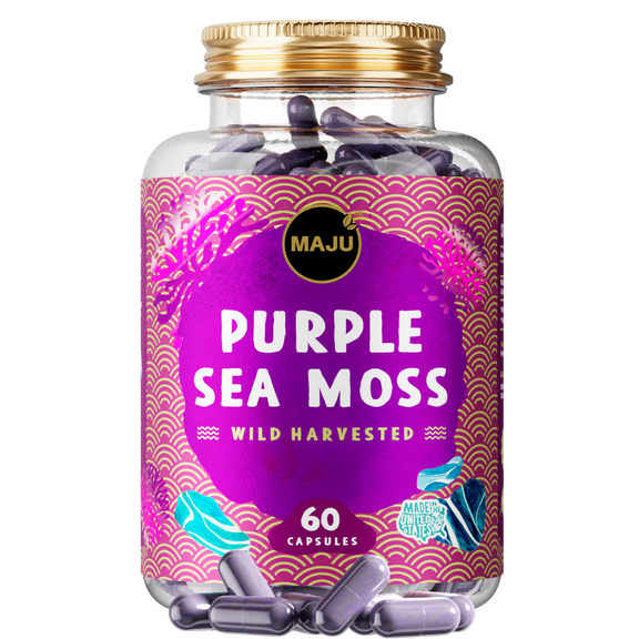Maju Superfoods Purple Sea Moss Mineral Supplement Immune, Bone & Joint Support 60 Count 60 Capsules