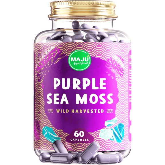 MAJU's Purple Sea Moss, 60 Capsules (500 mg per Capsule), Powerful Purple Chondrus Crispus, Immune, Bone & Joint Support
