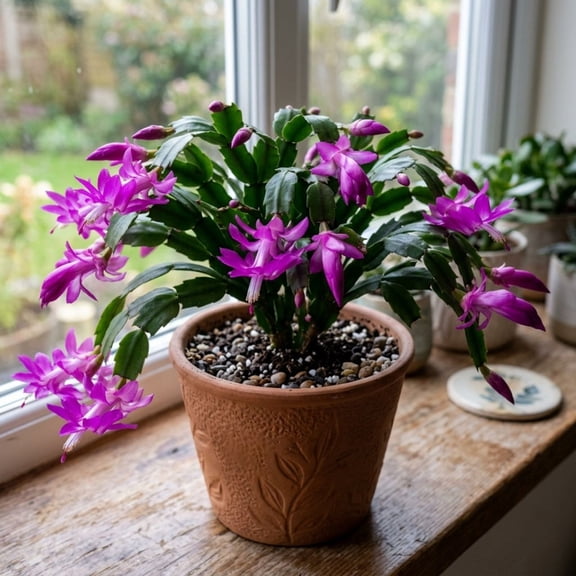 Purple Christmas Cactus Live Plant, 3 Inch Pot, 2 Plants per Pot, Schlumbergera Holiday Cactus Houseplant, Indoor Flowering Succulent Plant for Home Decor