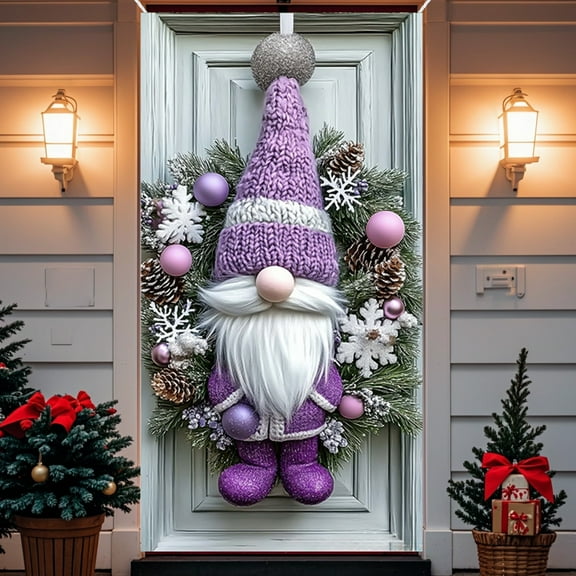 Purple Christmas Door Cover Banner 35 x 71 Inch, Indoor Outdoor Door Banner with Hanging Rope Suitable for Party Front Door/Wall, Door Cover Photography Background Winter Xmas New Year Decor