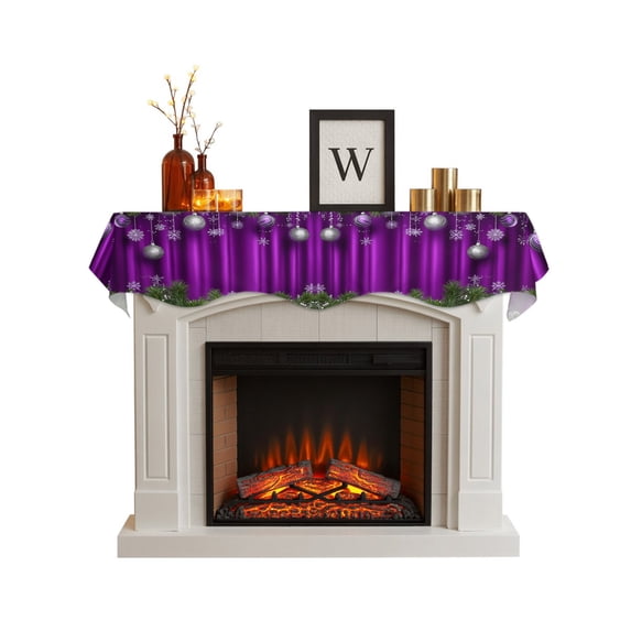 Purple Christmas Fireplace Mantel Scarf Cover 70"Wx17"L,Fireplace Mantel Shelf Top Runner,Xmas Balls Botanical Snowflake Mantle Dresser Scarves Table Runner for Holiday Party Living Room Decorations