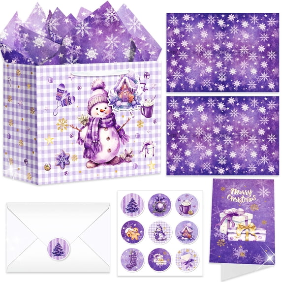 Purple Christmas Gift Wrapping Set - Non-Traditional Purple Theme with Gift Bags, Wrapping Paper, Stickers & Cards for Holiday Parties