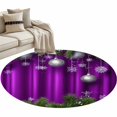thumbnail image 1 of Purple Christmas Round Area Rug 4 FT, Non Slip Indoor Outdoor Rug, Xmas Balls Botanical Snowflake Washable Soft Circular Carpet Non-Shedding Floor Mat for Coffee Table Nursery Foyer Balcony, 1 of 9