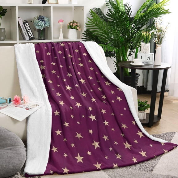 Purple Christmas Star Pattern Blanket,Comfortable Soft Lamb Wool Throw Blanket,All Season,Warm Lightweight Blankets for Sofa Bed Couch Living Room Chair,60"x80"