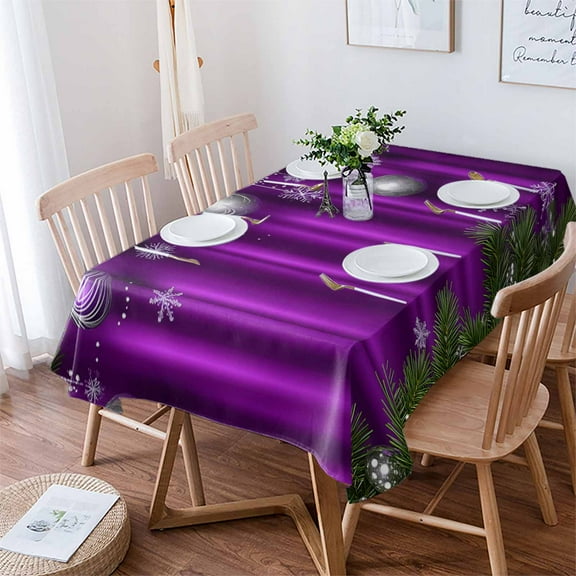 Purple Christmas Tablecloth Rectangle Table Cloth 60x102 , Waterproof Tablecloth Outdoor Table Cloth, Xmas Balls Botanical Snowflake Washable Table Cover for Kitchen Dining Party