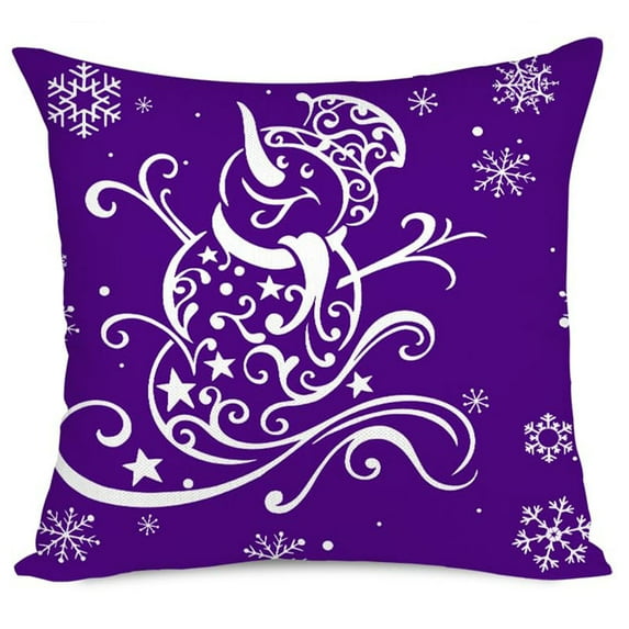 Purple Christmas Throw Pillow Covers 18x18 Christmas Decoration Trees Deer Snowman Merry Christmas Decorative Holiday Farmhouse Pillow Covers for Holiday Christmas Decoration