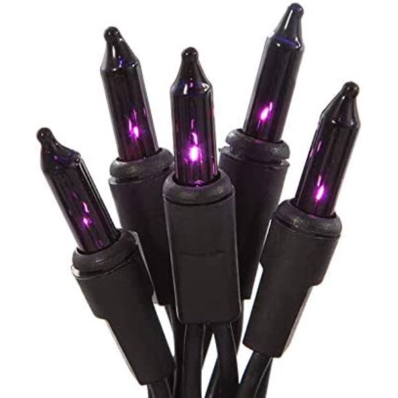 Purple Christmas Tree Lights Outdoor - 100 Count - Dark Purple Halloween Lights with Black Wire (24 Ft) - Indoor/Outdoor Use - UL Listed - Static & Blinking Modes - Connectable