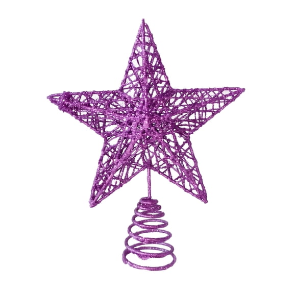 Purple Christmas Tree Topper Star, Lighted Glitter 3D Five Point Star with Spiral Base, LED Illuminated Xmas Tree Decorations for Home Holiday Party, Metal 6x12 Inch