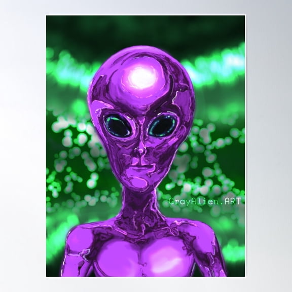 Purple Chrome Alien Poster Wall Art, Modern Wall Decor For Living Room Bedroom, 8x12 UNFRAMED