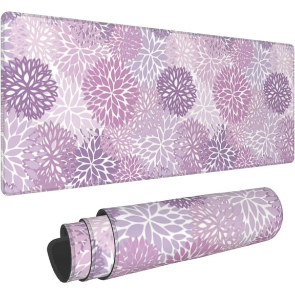 Purple Chrysanthemum Floral Large Mouse Pad with Stitched Edges Long Non-Slip Rubber Base Mousepad Daisy Flowers Laptop Keyboard Mat Desk Pad for Office Home Desk Decor, 31.5" X 11.8"