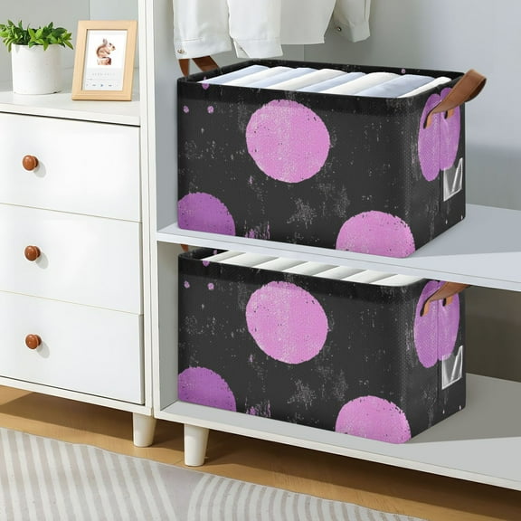 Purple Circle Foldable Storage Large Fabric Storage Baskets Organizer Storage Bins with Handles for Shelves