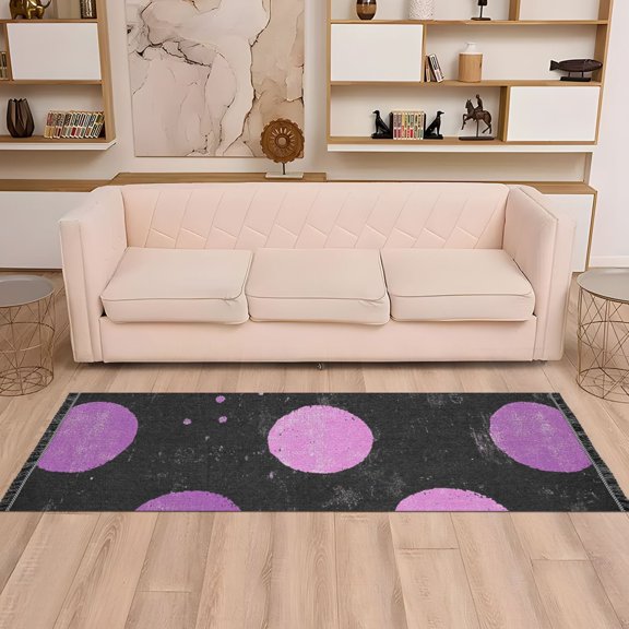 Purple Circle Runner Rug Non-Slip Area Rugs Linen Washable Non Shedding for Kitchen Bedroom Carpet