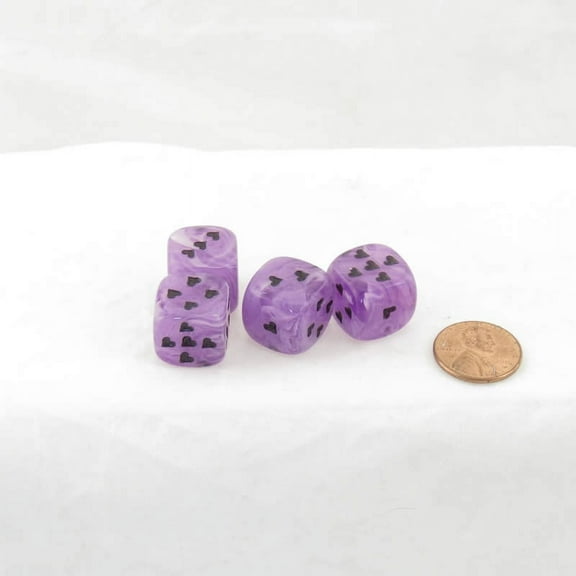Purple Cirrus Dice with Black Hearts D6 16mm (5/8in) Pack of 4 Wondertrail