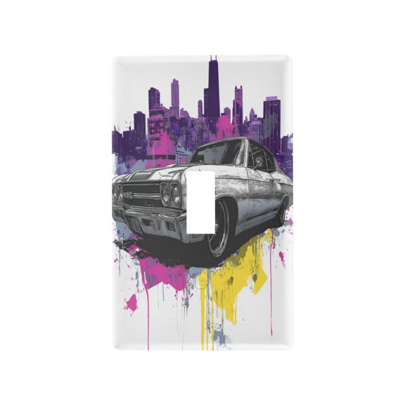 Purple City Muscle Car Decorative Wall Plate, Flame Retardant PC Plastic Light Switch & Outlet Cover with Mounting Screws Fits Toggle Switch