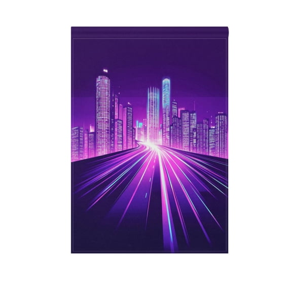 Purple City Skyline Garden Flag Double Sided Outdoor Banners Yard Flags for Garden Home Holiday Decorations