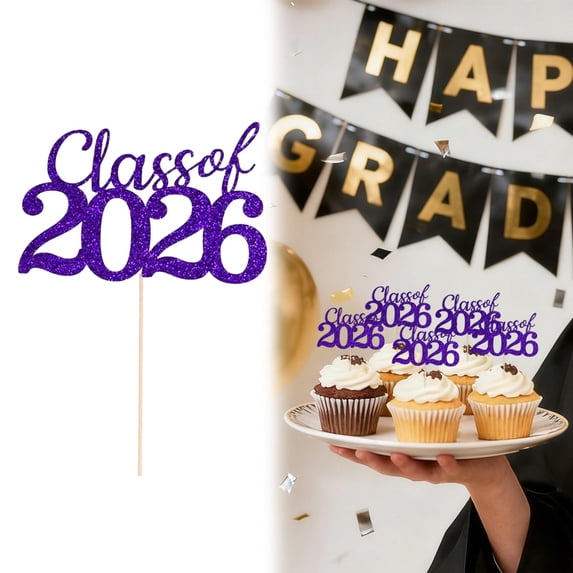 Purple Class of 2026 Cupcake Topper–Glitter Graduation Cake Pick,1 PCS Mini Decoration for Commencement Party,Grad Celebration Dessert Table