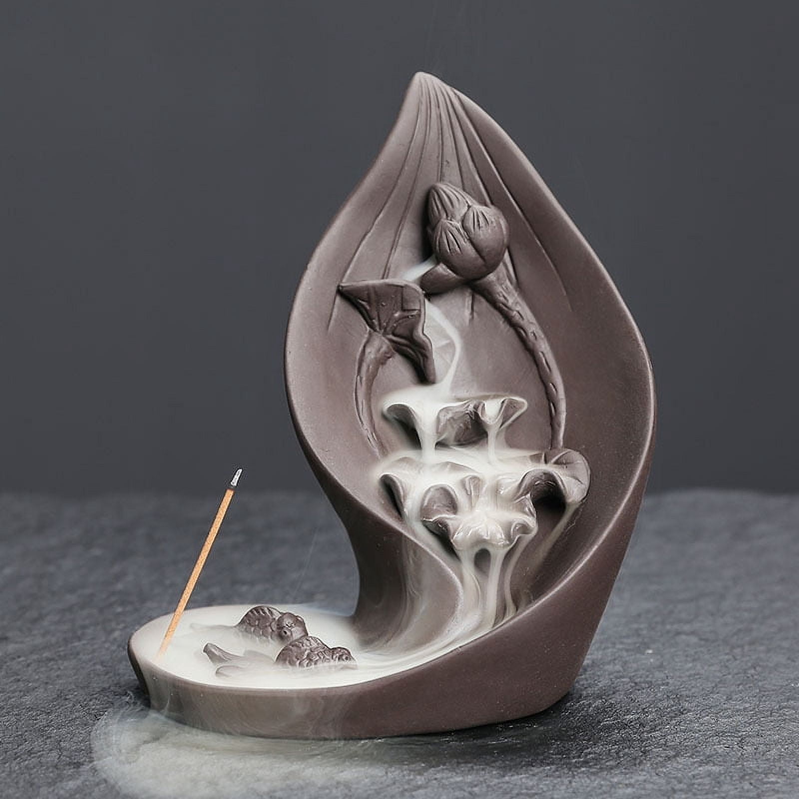 Purple Clay Backflow Incense Holder Creative Lotus Leaf Smoked Aroma Burner Waterfall Incense Burner Home Decoration Craft