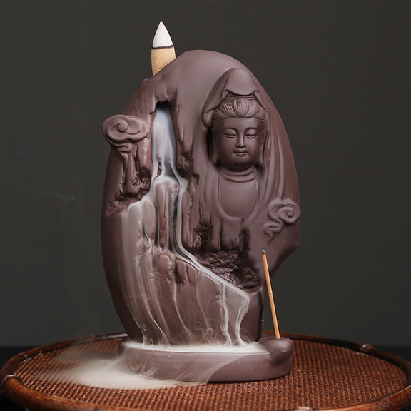 Purple Clay Guanyin Bodhisattva Backflow Smoke Incense Burner Creative Mountain Flowing Water Waterfall Aromatherapy Holder
