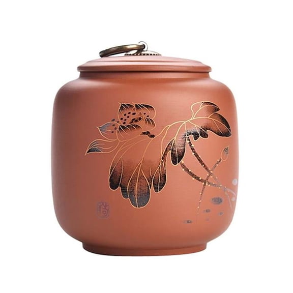 Purple Clay Tea Storage Container Tins Jar with Airtight Lid, Largeotus Flower