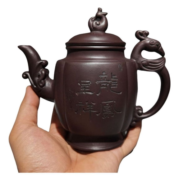 Purple Clay Teapot Gongfu Strainers Carved Handcarved Engraved Relief Sculpted Zisha Sculpture Figurine Statue Loong Phoenix