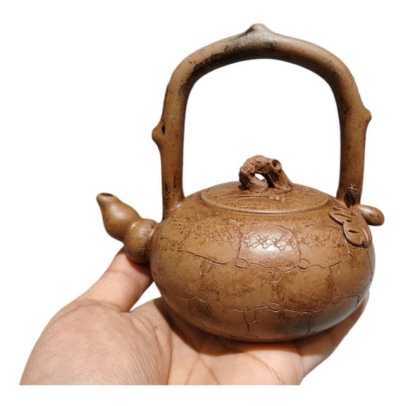 Purple Clay Teapot Gongfu Strainers Zisha Overhead Handle Loop Arch Carved Relief Sculpted Engraved Embossed Plum Blossom Gift