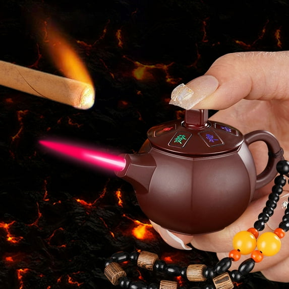 Purple Clays Pot Lighter with Rotating Decompression, Metal Windproof Blue Flame Gift Case