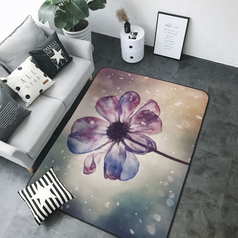 Translucent Lace Rugs Purple Clear Flower Print Washable Rugs Area Rugs for Living Room Large ...