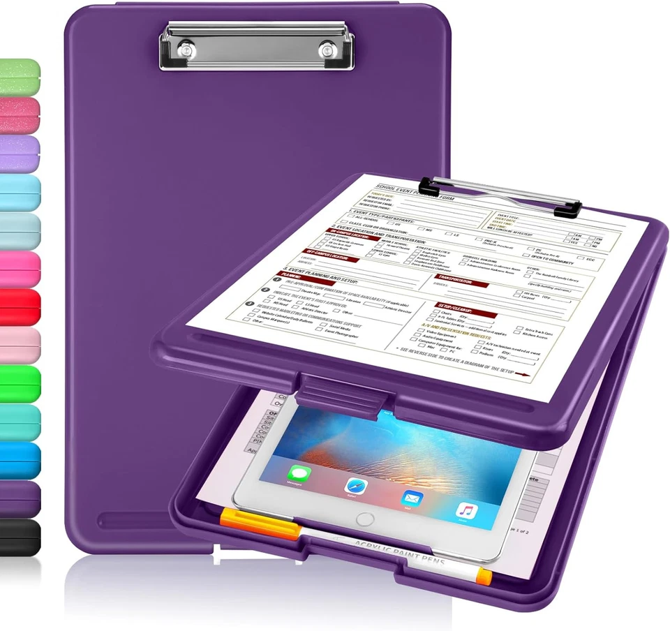 Purple Clipboard With Storage Snap Closure Portable Organizer For Documents 8...