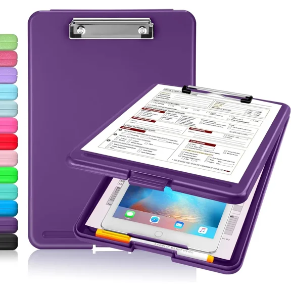 Purple Clipboard With Storage Snap Closure Portable Organizer For Documents 8...