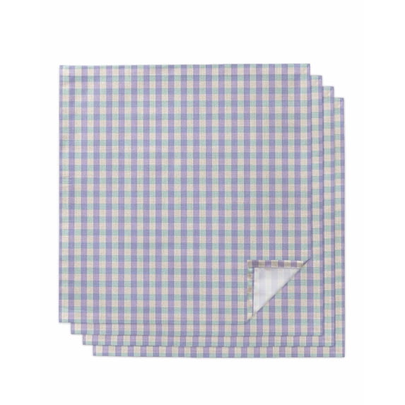 Purple Cloth Napkins Set of 4 Reusable Dinner Napkins, Grid Checkered Plaid Gingham Lattice Trellis Cocktail Napkin Washable Table Napkins for Wedding/Holiday Party/Baby Shower 20"x20"