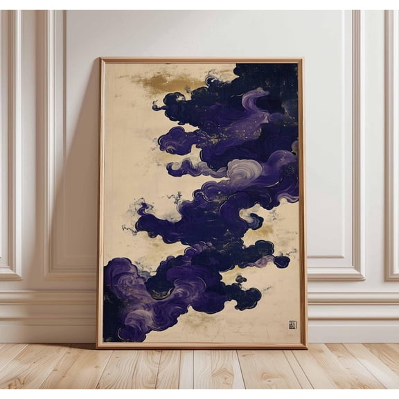 Purple Cloud Art Abstract Japanese Style Mystical Swirls Modern Decor, Unframed Poster