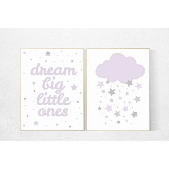 Purple Cloud Lavender Stars Nursery Wall Art Print, Nursery And Gallery Wall Decor