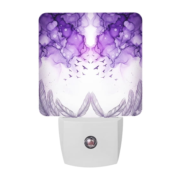 Purple Cloud Night Lights, Mystical Dreamy Gradient Abstract Birds Feather Smart Auto Dusk to Dawn Sensor Nightlights Plug-in Nightlight for Bedroom Bathroom Living Room Kitchen Hallway