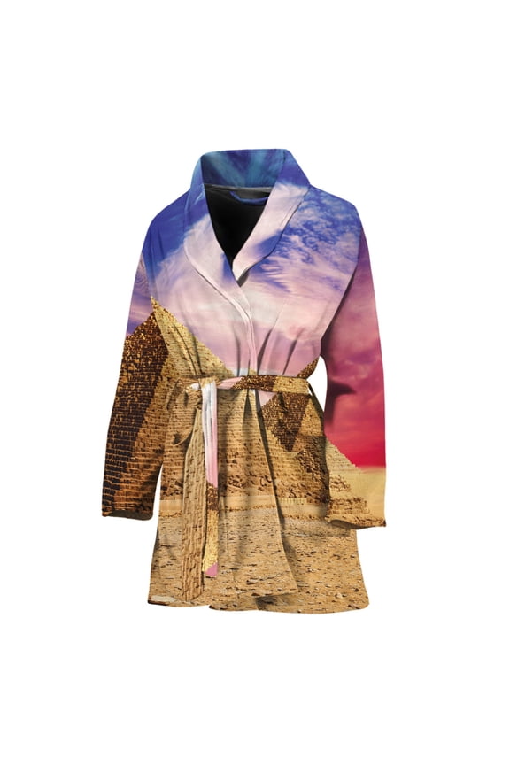 Purple Cloud Pyramid Women Bathrobe One Size Univeral Fits, Egyptian Pyramids Fashion Lightweight Plush Fleece Long Robe For Women