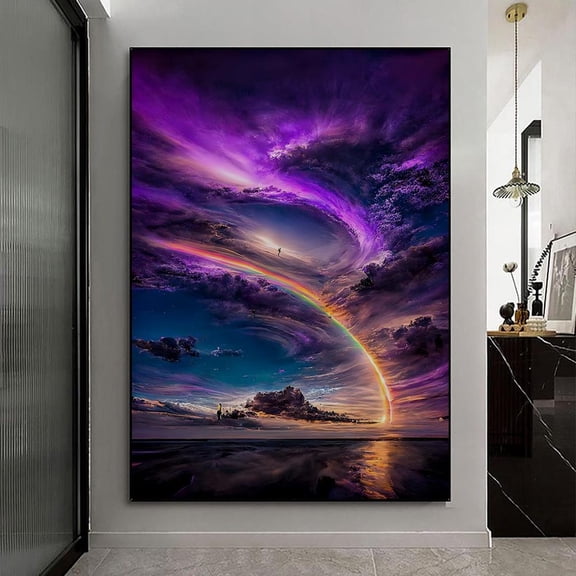Purple Cloud Rainbow Poster Cosmic Sky Surreal Wall Art Home Decor, 16x24 UNFRAMED