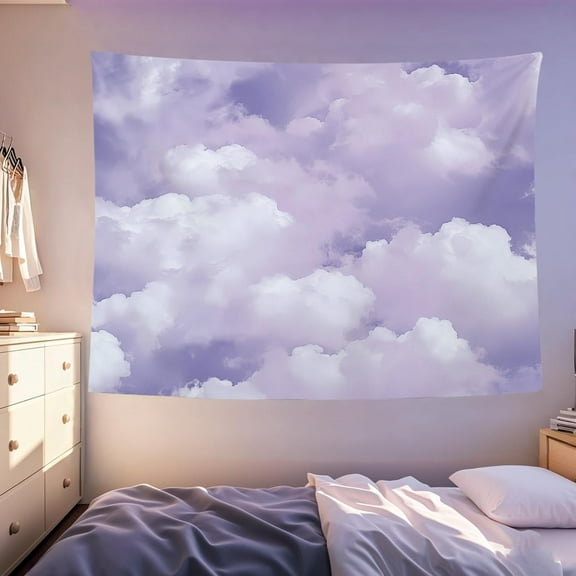 Purple Cloud Tapestry Wall Hanging Sky Backdrop Aesthetic Wall Decor for Girls Bedroom Living Room Dorm, 80x60 inch