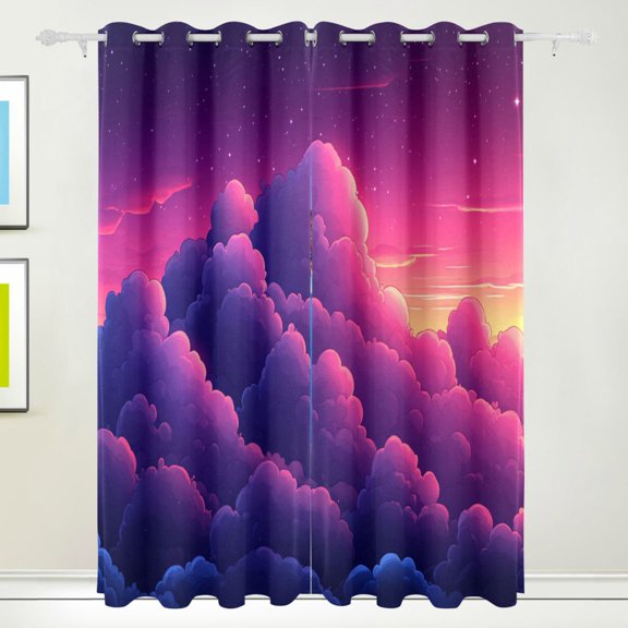Purple Clouds Cartoon Blackout Curtains for Living Room Bedroom 55W x 72/84L Insulated Window Drapes 2 Panels