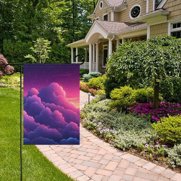 Purple Clouds Cartoon Garden Flag 12x18 inch Double Sided Outside Yard Decorations for Home Outdoor