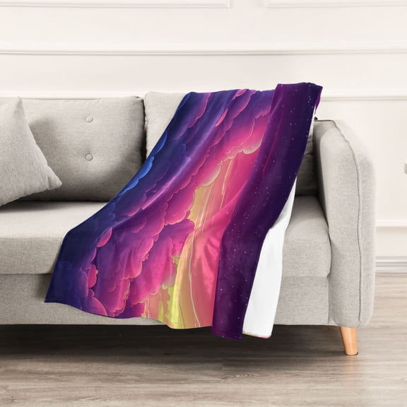 Purple Clouds Cartoon Throw Blanket 60" x 90" Soft and Warm Blankets for Couch Sofa and Bed