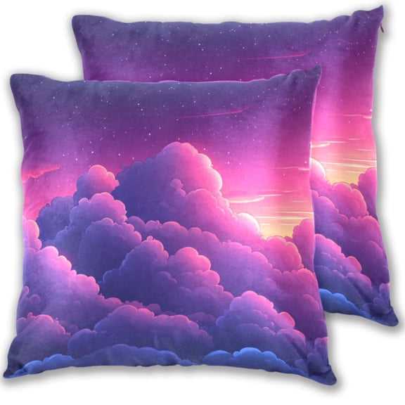 Purple Clouds Cartoon Throw Pillow Covers 16x16 Inch 2 Packs Decorative Square for Living Room Couch Bed Sofa