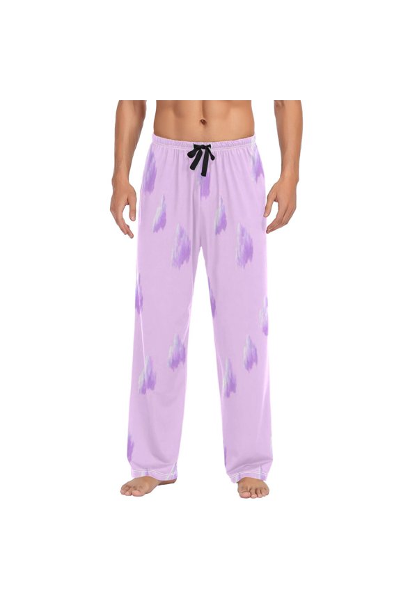 Purple Clouds Men's Lightweight Pajama Bottoms Stretch Elastic Waist Side Pockets Spring Fall